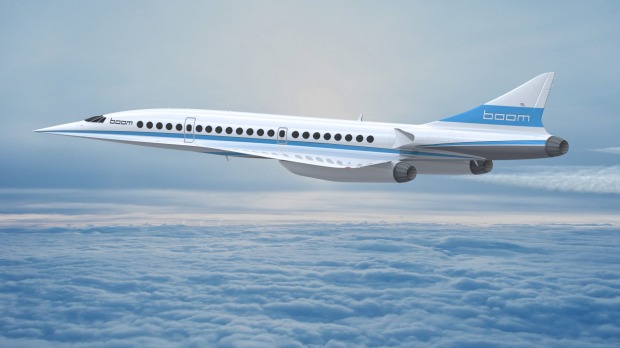 PICTURE OF BOOM SUPERSONICS NEW AIRCRAFT CAPABLE OF SPEEDS NEAR 1500 MILES PER HOUR.
