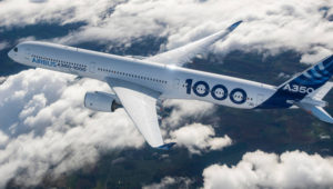 A picture of the new A350-1000 during a flight.
