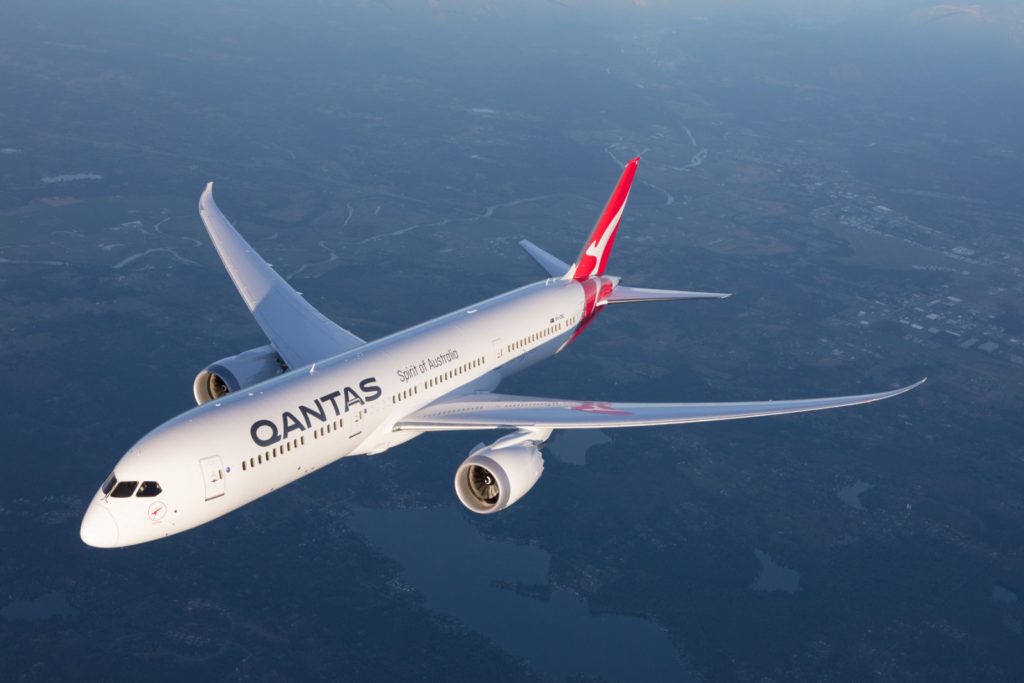 picture of a Qantas A330 in the air 