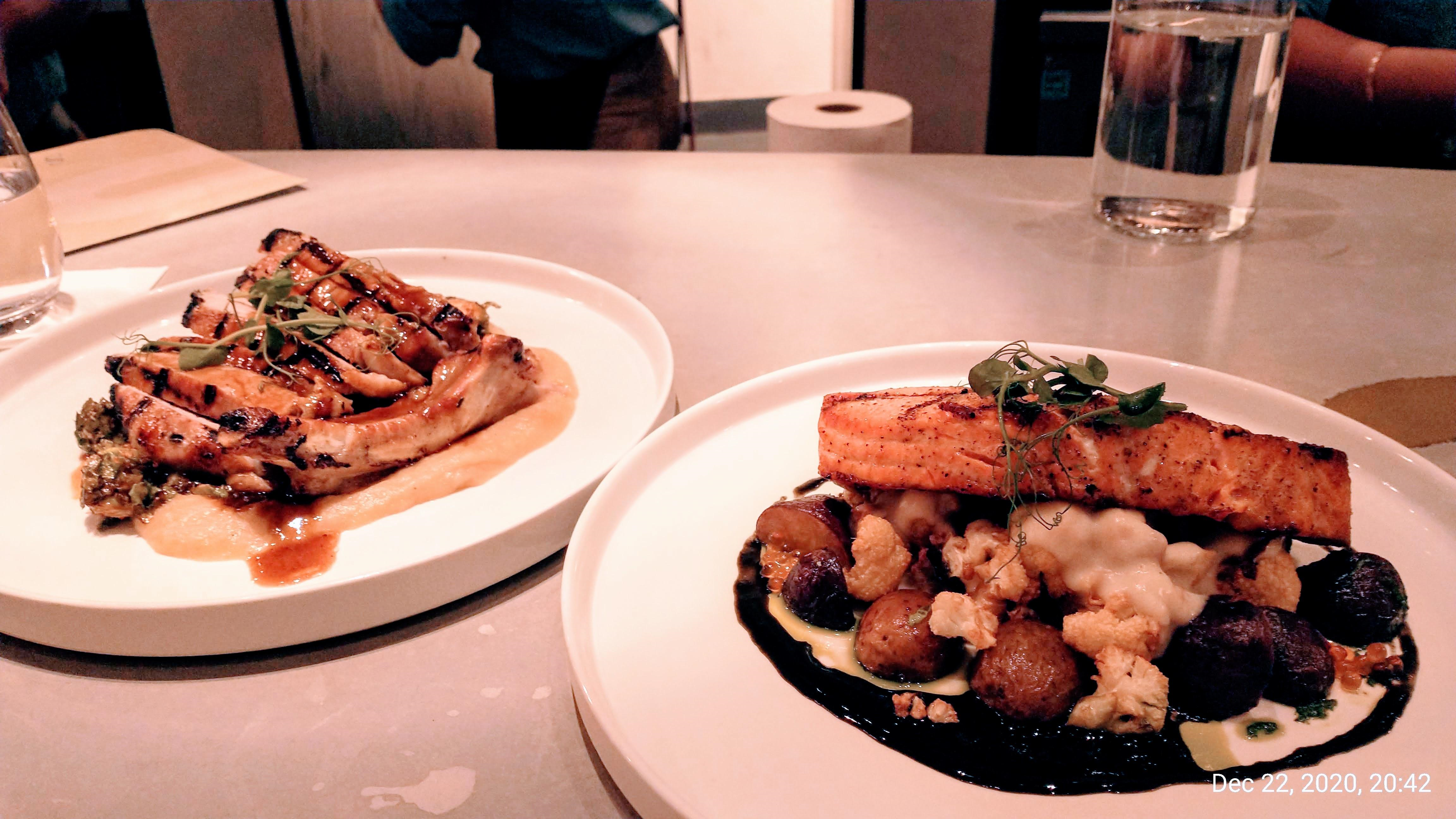 picture of the salmon and also the pork chop dishes