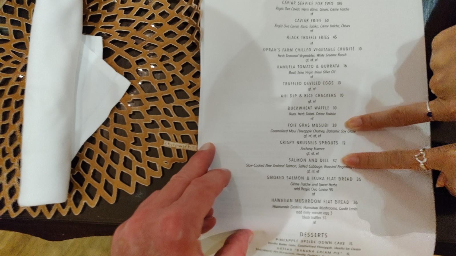 PICTURE OF DINNER MENU