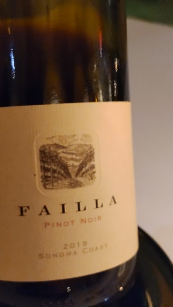 PICTURE OF THE BOTTLE OF FAILLA PINOT NOIR WE ORDERED.