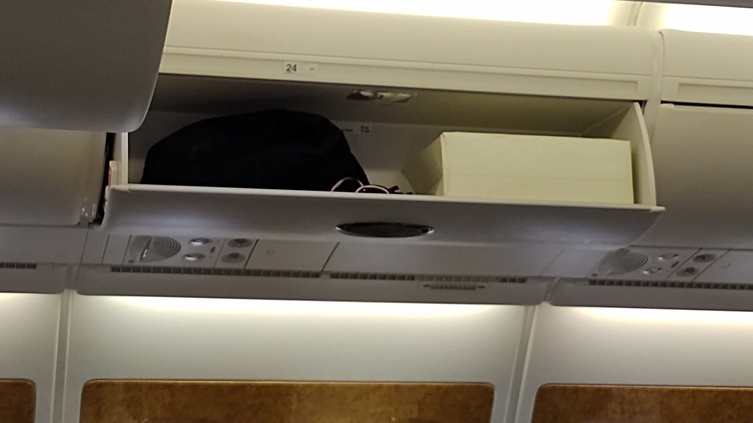 A PICTURE OF ONE OF THE OVERHEAD BINS IN THE A380.