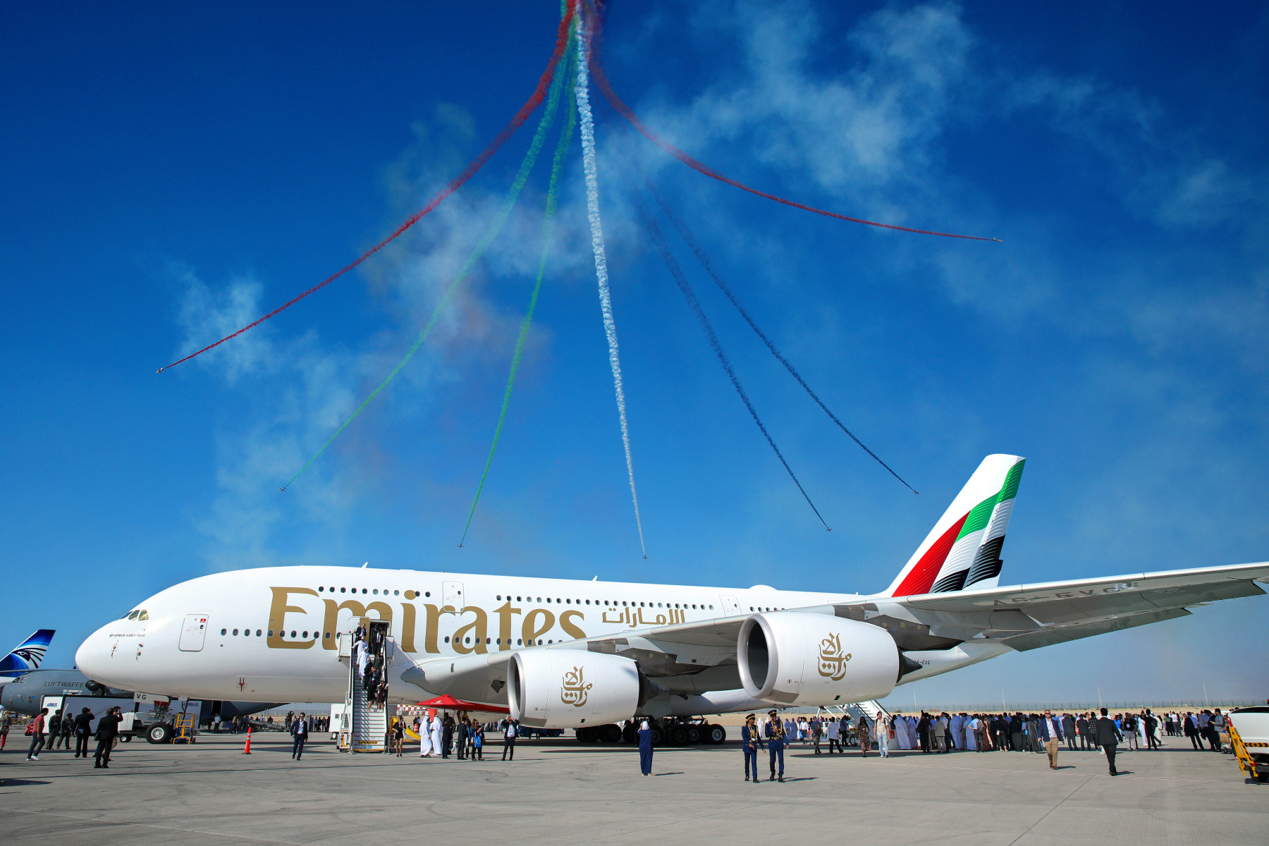 PICTURE OF EMIRATES A380 AT THE AIRSHOW.