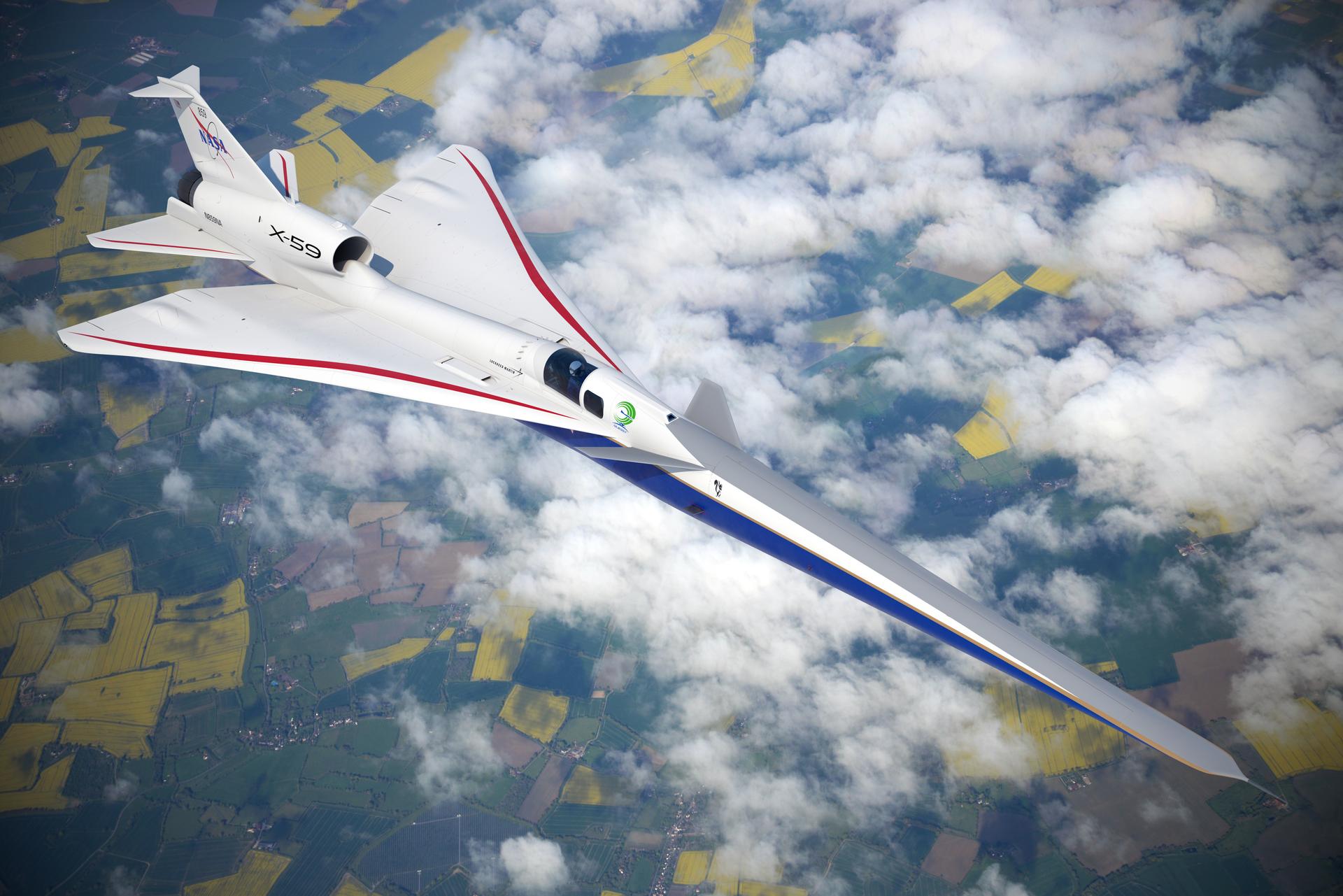 PICTURE OF ARTIST CONCEPT OF NASA'S X-59 SUPERSONIC AIRCRAFT .