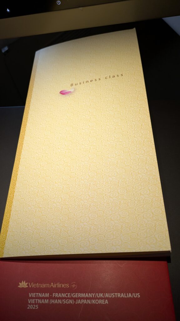 PICTURE OF THE BUSINESS CLASS MENU COVER.