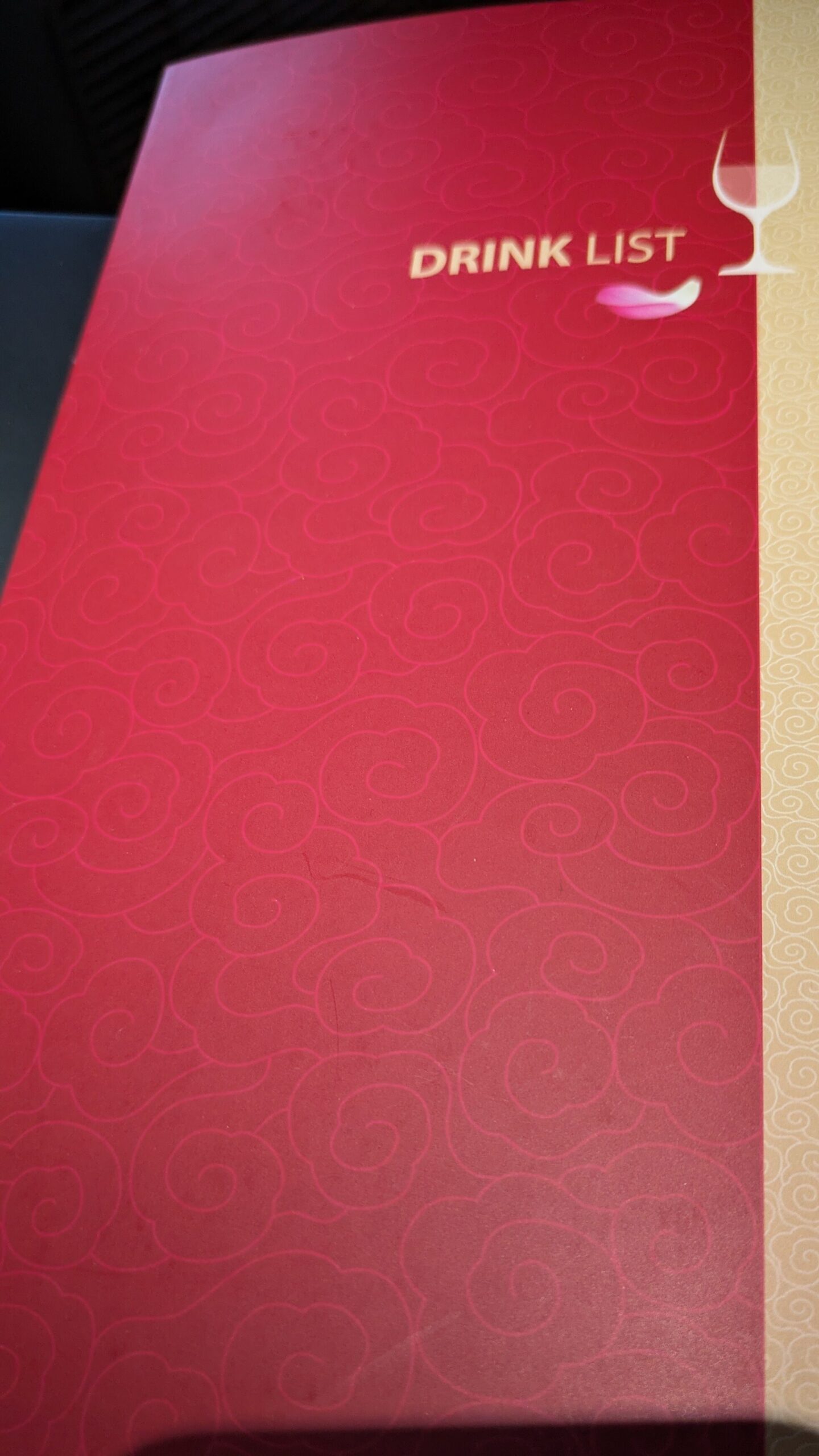 PICTURE OF THE DRINK LIST MENU COVER.